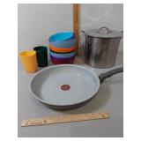 Lg T-Fal  pan, pot, bowls & cups