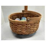 Woven basket with crochet balls