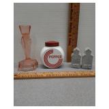 Ceramic salt & pepper Juniata NE, Rose glass
