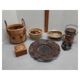 Decor :Haeger bowl, Abalone, wood box , jars &