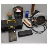 Skilsaw, ratchet screwdriver set, tool box &