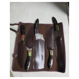 5pc custom knife set / bone handles & leather
