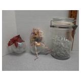 Ball jar, figurine & glass ball