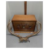 Wood box w/ deer antlers