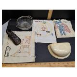 Embroidered squares, glass dish and more!