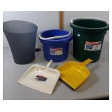 2.5 & 5 gal rope buckets,  dust pans & trash can