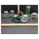 Frog candle holders, small jars, flower frog &