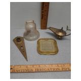 Brass Aladdin Lamp, Pass and Stow glass bank, art