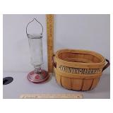 Wood Basket & Hummingbird Feeder