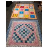 2 patchwork quilts good condition orange 75x60