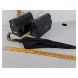 2 vintage metal lunch boxes & vintage fabric