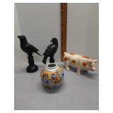 Blackbirds, pig bank & decor jar
