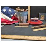 20 6 1/2" Railroad ties, American flag 36x54, and