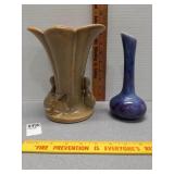 Gonder pottery vase w/ swans & blue vase
