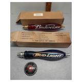 Glass tap handles Budweiser & Bud lt and Harley