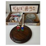 Party items, glass plates, wall decor