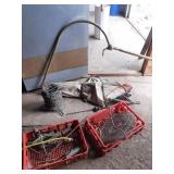 Pole holders, fish basket,  umbrella and stand,