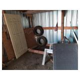 SE corner: saw horses,  tires, door& more