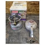 Coleman dual fuel stove, fishing reel, P