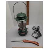 Coleman lantern, folding camping saw/ knife &