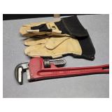14' Pipe Wrench, Wells Lamont leather gloves