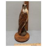 Hand-carved hawk signed by artist K.W. White.