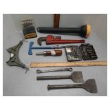 Wrenches,  flashlight, bits & more