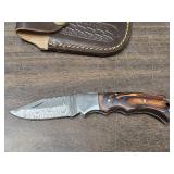 *Damascus steel knife lock blade & sheath