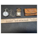 Pocket watch, travel clock, leather key holder