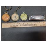 * Old pocket watches & plastic harmonica