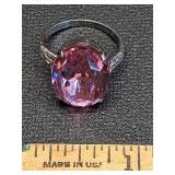 *Vintage sterling silver & pink gem ring sz 6.5