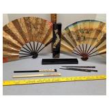 Japanese Sensu & Edo fans, abalone inlay