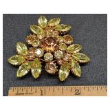 * Vintage yellow rhinestone floral brooch,
