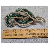 * Vintage Hobï¿½ Brooch, emerald green rhinestones,