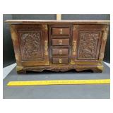 Vintage wooden table top locking cabinet w key,