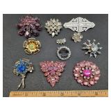* Vintage rhinestone brooches, Coro +