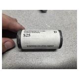 Mint roll, $25 McKinley dollar coins