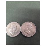 1952D and 1959 Silver Franklin half dollars