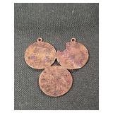 3 California gold coins, 1849, made into jewelry.