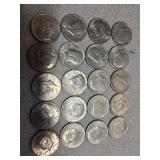 20, Kennedy half dollars