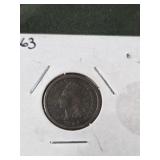 1863 indian cent, clear date, affordable grade