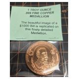 1oz 999 copper round 1000$ pattern