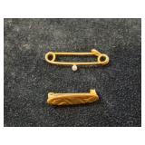 *2 Tiny Antique Lingerie Pins, 1 is Solid 10K Gold