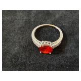 *Silver, Marked 925 & Garnet, Man Made? Size 10+