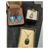 * 10k amethyst pendant,  18k jade necklace &