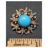 * antique 14k solid gold turquoise & seed pearl