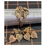 10kt marked gold ring and earring, Black Hills