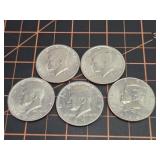5 Kennedy half dollars