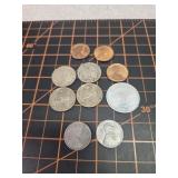 Coins, silver, red cents +