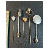 * Vtg stick pins: pewter, sterling